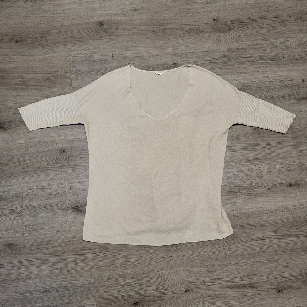 Eileen Fisher Organic Cotton V-Neck Knit Sweater Beige Oatmeal size‎ Larhe